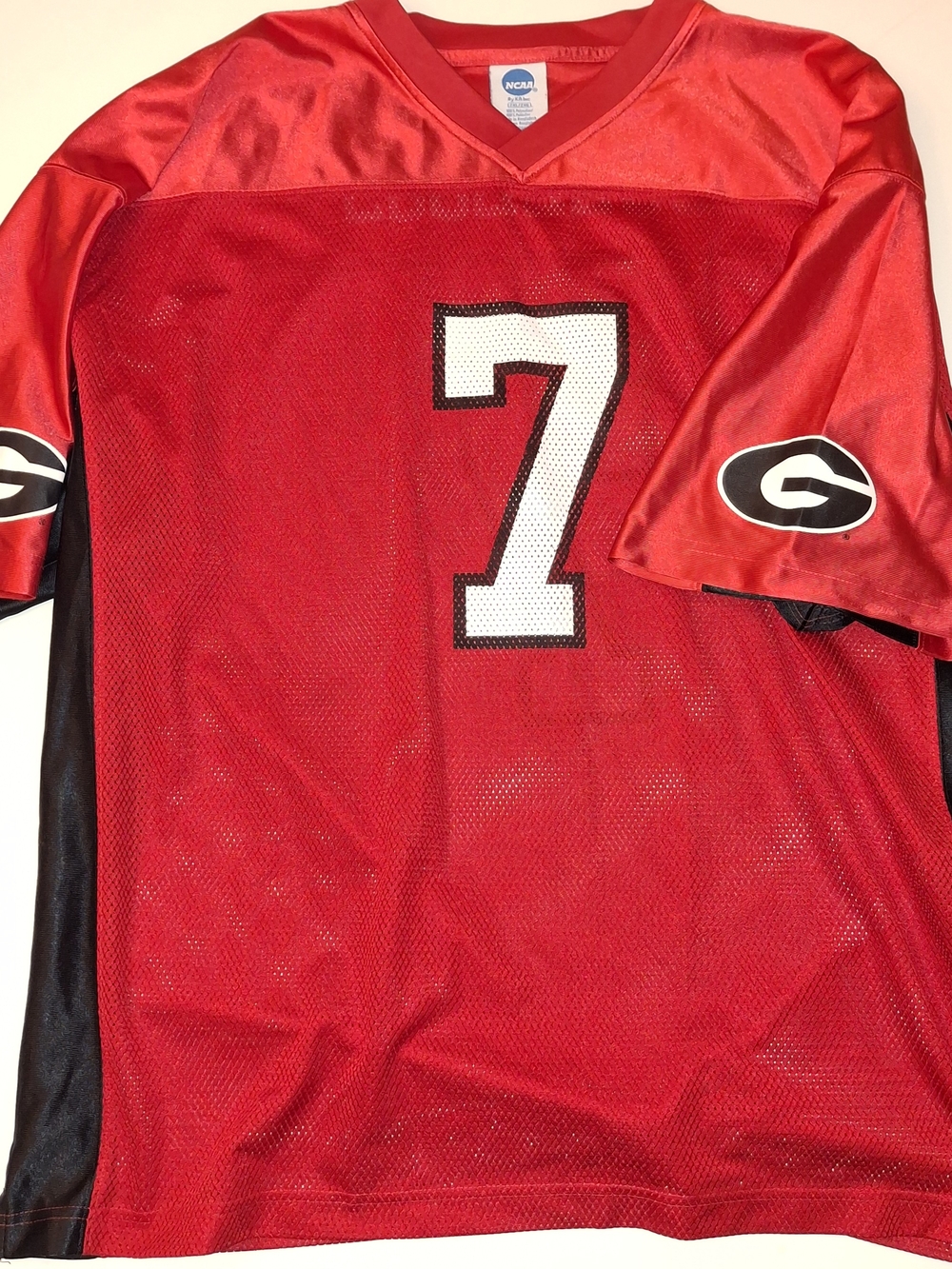 NCAA Georgia Bulldogs Red and Black Football Jersey with White Number 7